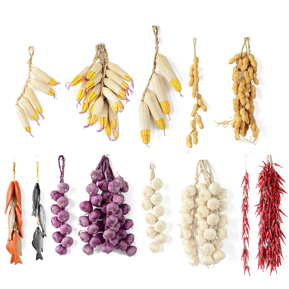 Photography Food - สายโฟมเทียมจำลองกระเทียมผักหอมข้าวโพดปลาสตริงแขวนในบ้านปาร์ตี้ครัวอุปกรณ์ตกแต่งถ่ายภาพ