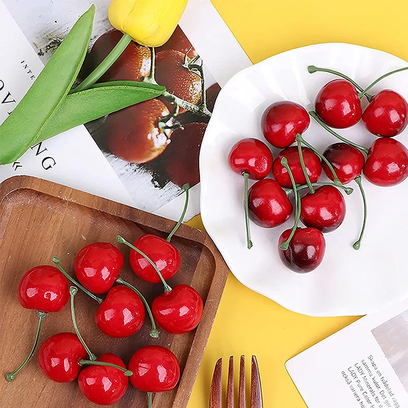 Photography Food - 30 ชิ้นปลอมเชอร์รี่จําลองเชอร์รี่เครื่องประดับหัตถกรรมประดิษฐ์ผลไม้อาหารการถ่ายภาพ Props Party Decor ตกแต่งบ้าน