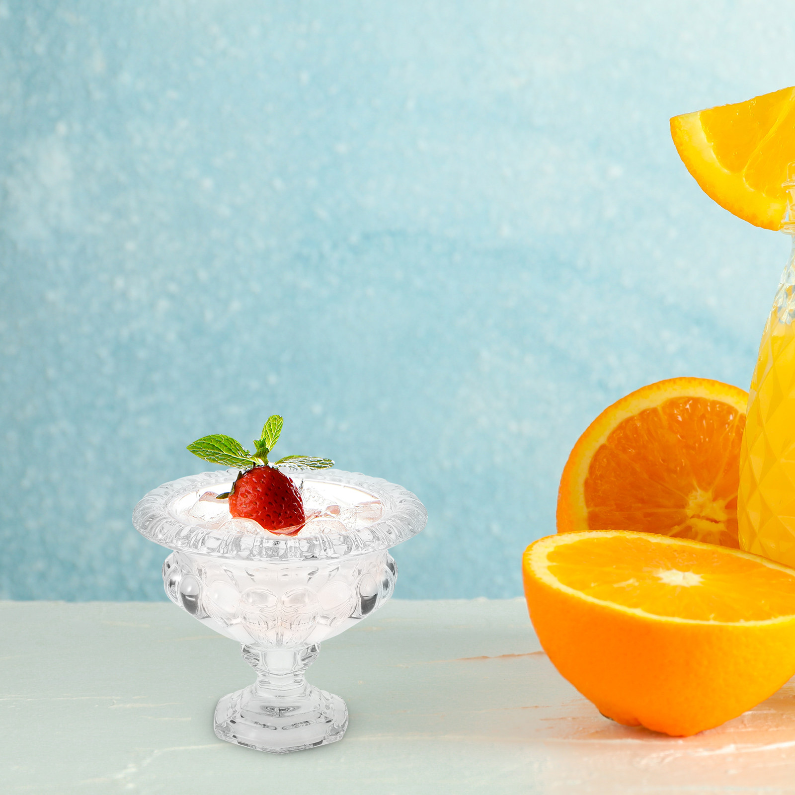 Photography Food - ชามไอศกรีมแก้วสไตล์ยุโรปสุดหรู พร้อมขาตั้ง ถ้วยขนมใสสำหรับพุดดิ้ง เหมาะสำหรับการถ่ายภาพอาหารบนโซเชียลมีเดีย