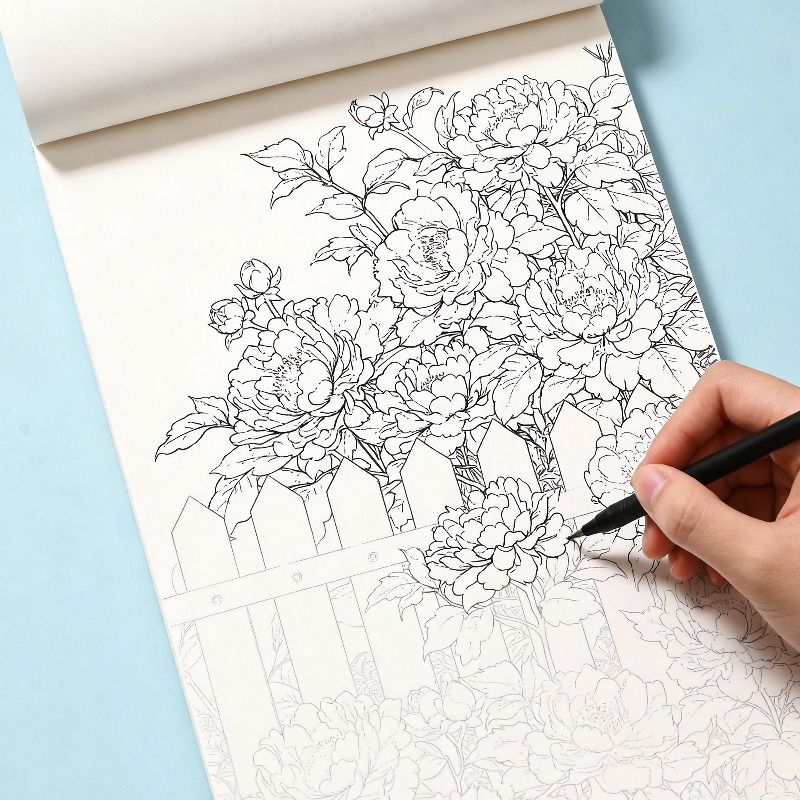 Photography Book - หนังสือระบายสีลายกราฟฟิตี้แบบวาดด้วยมือสำหรับผู้ใหญ่ บรรเทาความเครียด หลายธีม รวมถึงลายมันดาลา/ทิวทัศน์/ดอกไม้/นกบำบัด 24 หน้า
